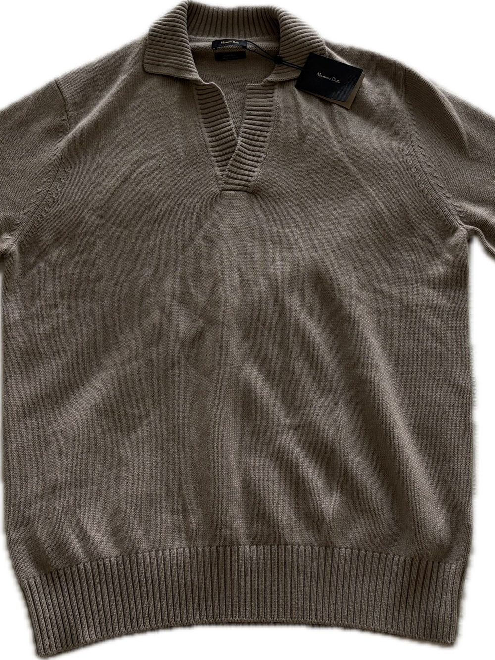 Massimo Dutti Taupe V-Neck Polo-Style Men's Sweater